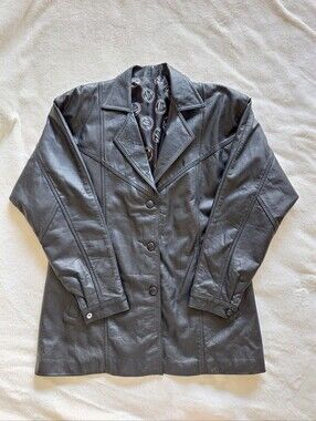 Vintage 90s COBRA Heavy Leather Blazer Jacket Oversized Black Women's Size L